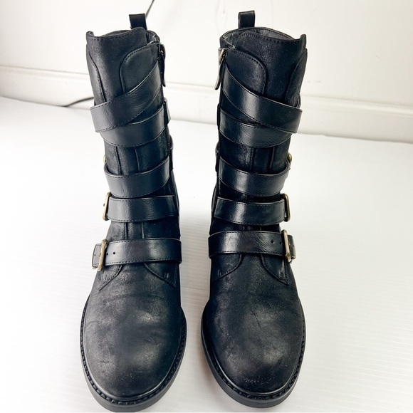 Azura Boots womens 6 Black Calmon Engineer Boot Buckles Micro Suede - Picture 2 of 11